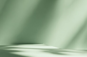 Minimalist composition with soft green tones, gentle shadows, and smooth surfaces creating a serene abstract background.