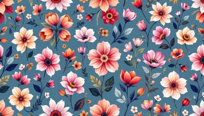 A beautiful seamless watercolor pattern featuring stylized folk flower motifs in an elegant and whimsical design.