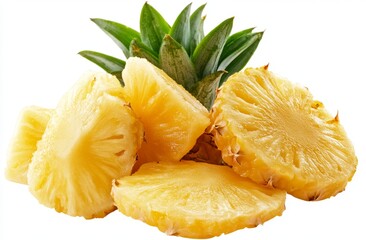 Fresh pineapple slices with leaves