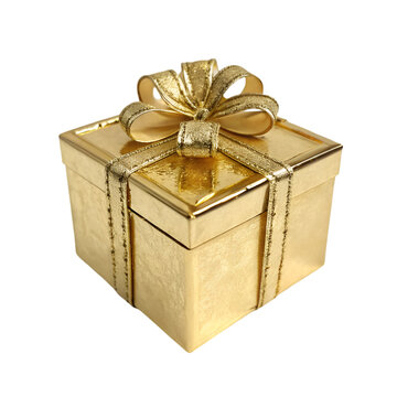 Gold Gift Box with Bow: Perfect Present Image isolated on transparent background