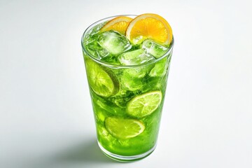 Green citrus cocktail with lime and orange slices