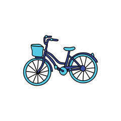 Blue bicycle with basket illustration.