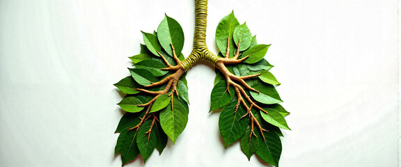 Lungs Shaped by Green Leaves and Branches Nature s Breath Environmental Concept