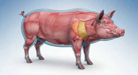 Pig anatomy illustration showing musculature