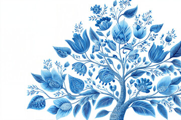 Fototapeta premium Elegant Blue Floral Tree Illustration 