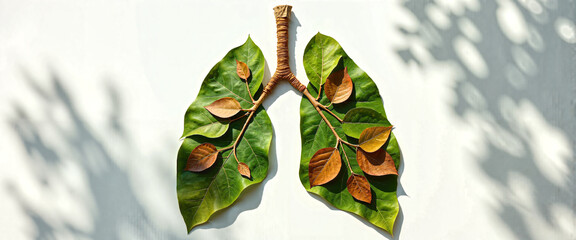 Lungs Shaped from Green and Brown Leaves Nature s Breath Environmental Concept