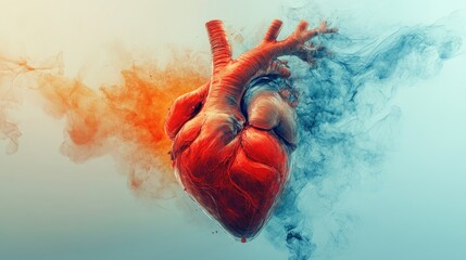 Human heart surrounded by smoke