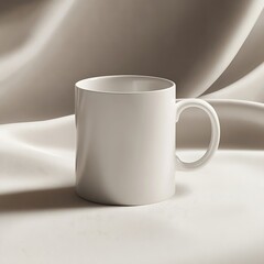 White Mug with Fabric Background.