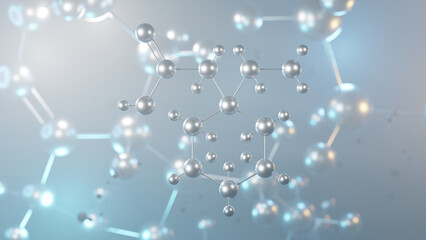 gabapentin molecular structure, 3d model molecule, neurontin structural chemical formula view from a microscope
