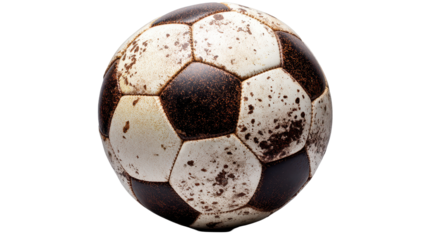 Worn soccer ball ready for an exciting game on the field. transparent background