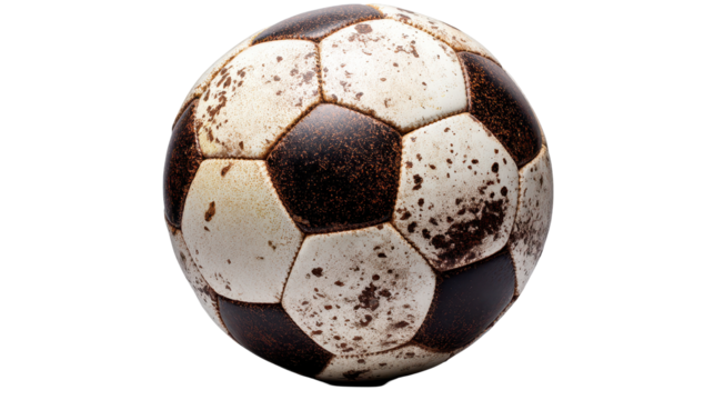 Worn soccer ball ready for an exciting game on the field. transparent background