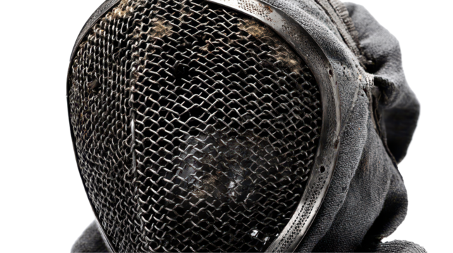 A close-up of a fencing mask used in competitive sports. transparent background - Powered by Adobe