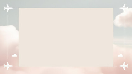 Dreamy Travel Backdrop with Airplane and Cloud Graphics and Blank Text Space