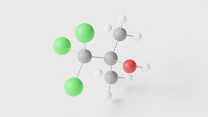 chlorobutanol molecule 3d, molecular structure, ball and stick model, structural chemical formula antimicrobial agent
