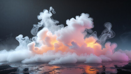 Pink and white fumes creating abstract shapes over water surface