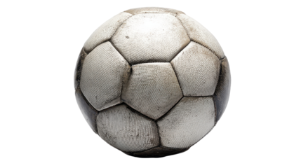 A worn soccer ball on a plain background, perfect for sports themes. transparent background