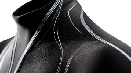 Close-up of a modern wetsuit showcasing its intricate design. transparent background