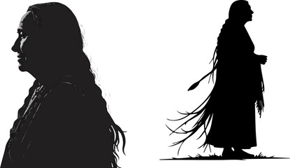Silhouette of an Elderly Indigenous Woman with Braided Hair © Rezowan 