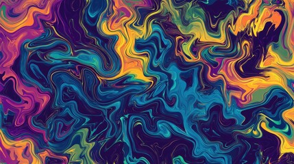 Abstract Neon Vector Background with Wavy Lines in Yellow, Blue, and Purple, Psychedelic Pattern for Digital Art, Wallpaper, and Design
