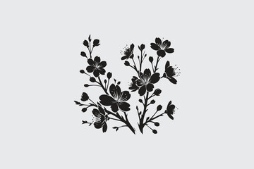 minimalist silhouette of cherry blossom in black and white