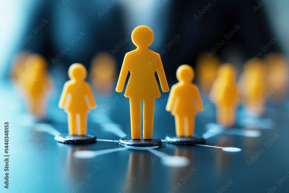 Wall mural network connection concept with yellow figures representing people and social interaction in digital