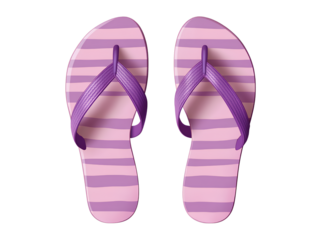 Cute pink and purple striped flip-flops on a transparent background,