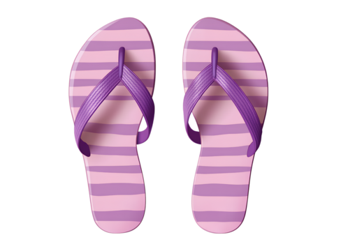 Cute pink and purple striped flip-flops on a transparent background,