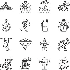Collection of Linear Style Adventure Activities Icons 

