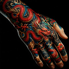 Naklejka premium Epic Colorful Chinese Dragon Hand Art for Print on Demand Products, Tattoo Inspiration & More! 