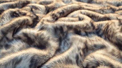 Close up full frame texture of brown faux fur material with soft fluffy fibers. Detailed background for textile, fashion, fabric, clothing, upholstery, cozy winter warm concepts