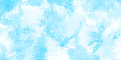 Beautiful watercolor background of snow floating into air randomly, light blue bokeh background for wallpaper, invitation, cover and design, Abstract light blur defocused blue background with bokeh.