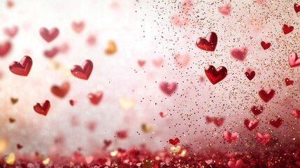 Valentine&rsquo;s Magic - Golden Glitter and Floating Hearts - valentine background with hearts