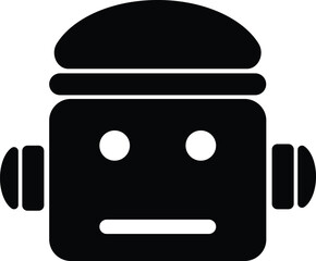 Clean vector illustration of Robot head silhouette in black.