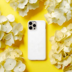 White Phone Case with Hydrangea, and Yellow.