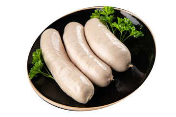 White sausage meat dish fresh bratwurst sausage dish fresh delicious gourmet food background on the...