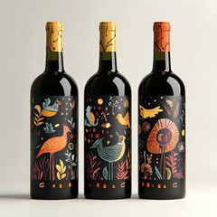 Colorful Bird Wine Bottles.
