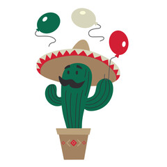 Cinco De Mayo Day 5 May card banner invitation poster with cactus in sombrero