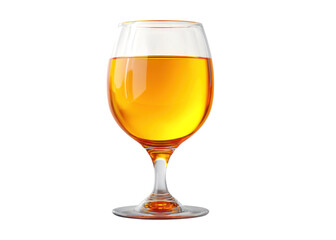 Elegant glass filled with amber liquid on a white background representing refreshment and enjoyment