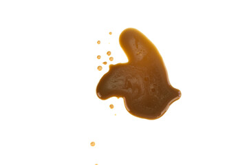 Spilled espresso coffee, stains isolated on white background