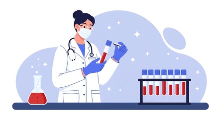 Doctor Holding Test Tube Analyzing Blood Sample in Laboratory