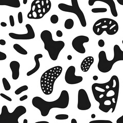 Fototapeta premium Seamless pattern with solid black organic irregular shapes and blobs isolated on white background