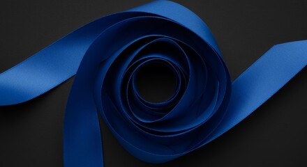 Close up coiled blue ribbon