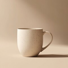 Beige speckled mug with soft light.