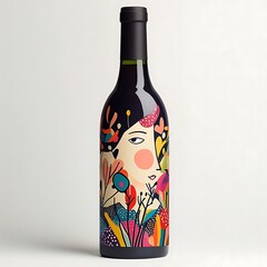 Woman Floral Wine Bottle Design.