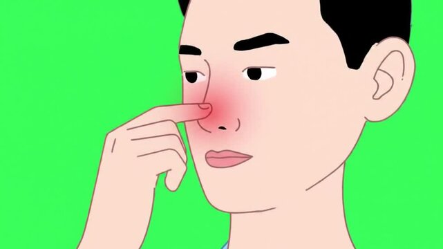 Touching Red Nose Animation on Green Screen Isolated Cartoon Style