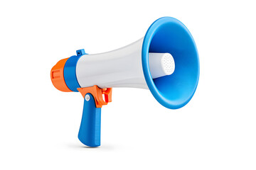 3d blue and white megaphone flat icon isolated on white background