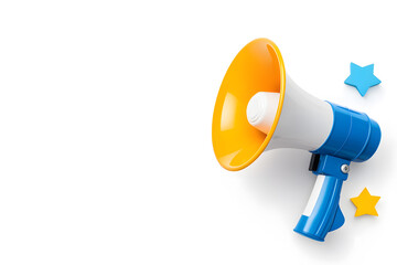 3d blue and white megaphone flat icon isolated on white background