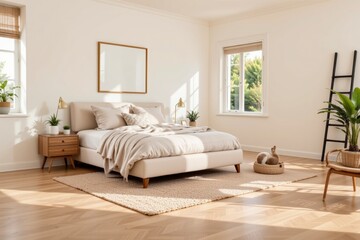 Bright and Modern Bedroom Interior with Natural Light and Decor