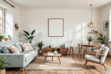 Modern Minimalist Living Room with Natural Light and Green Plants