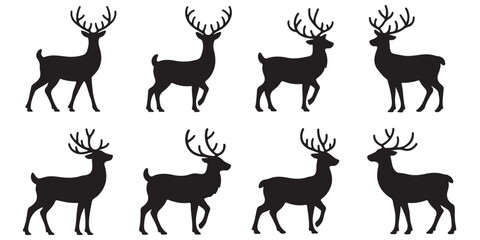  set of black vector reindeer, Christmas reindeer, deer, wild deer silhouettes